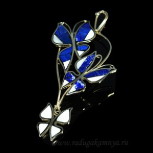 Кулон мозаика "Бабочки" из лазурита и кахолонга, 58*102мм.