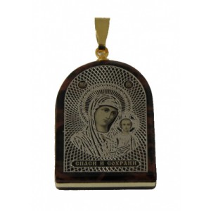 Кулон из обсидиана арка с окантовкой Богородица 19*25мм