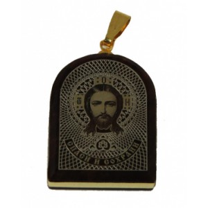 Кулон из обсидиана арка с окантовкой Иисус Христос 19*25мм