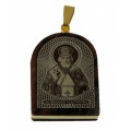 Кулон из обсидиана арка с окантовкой Николай Чудотворец 19*25мм