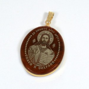 Кулон из обсидиана овал с окантовкой " Иисус" 20*30мм