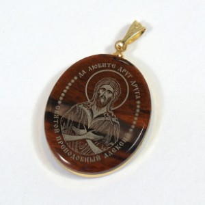 Кулон из обсидиана овал с окантовкой " Св. Алексий " 20*30мм