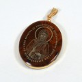 Кулон из обсидиана овал с окантовкой " Св. Виталий " 20*30мм