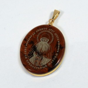 Кулон из обсидиана овал с окантовкой " Св. Максим " 20*30мм Кулон из обсидиана овал с окантовкой " Св. Максим " 20*30мм