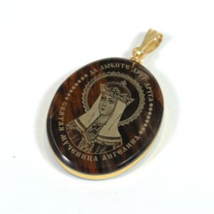 Кулон из обсидиана овал с окантовкой " Св.Ангелина " 20*30мм