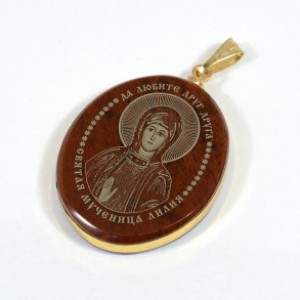 Кулон из обсидиана овал с окантовкой " Св.Лилия " 20*30мм