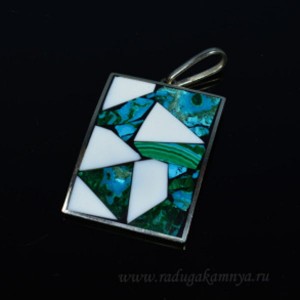 Кулон мозаика "Прямоугольник" 27*36мм, хризоколла и кахолонг