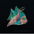 Кулон мозаика "Рыбка" из хризоколлы и турмалина, 47*61мм.