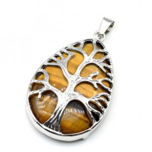 Кулон Дерево на капле 26*39мм с тигровым глазом.