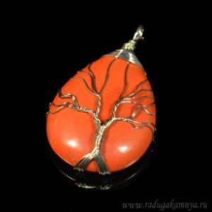 Кулон Дерево на капле 30*42мм с яшмой красной