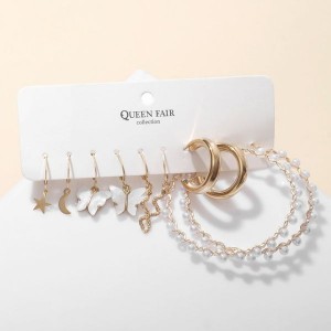 Серьги набор 5 пар "Леди" весна, цвет белый, цвет золотистый