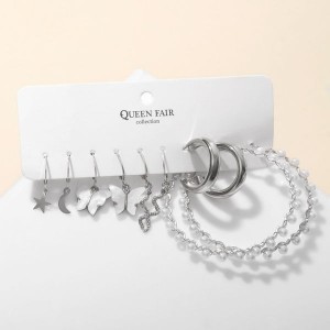 Серьги набор 5 пар "Леди" весна, цвет белый, цвет серебристый