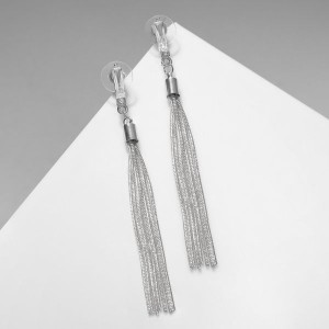 Серьги висячие "Кисточки" с прямоугольником, цвет белый, цвет серебристый