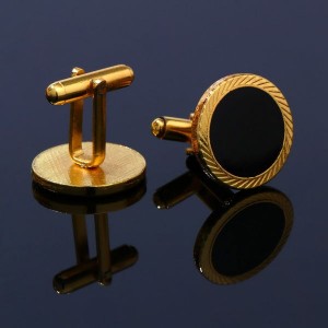 Запонки "Круг" линии, цвет чёрный, цвет золотистый