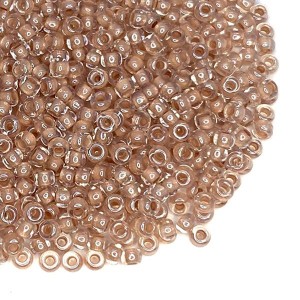 Бисер Чехия, 10 размер, арт. 38116 прозрачный, бесцветное стекло, цветное отверстие, блестящий, бежевые тона, 10 грамм/упаковка