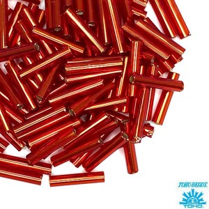 Стеклярус TOHO BUGLE 9 мм № 25C гранатовый внутр.серебрение 5 граммов Япония