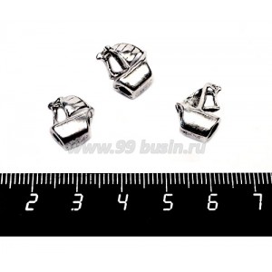 Бусина металлическая Кораблик, 14*11 мм, внутреннее отверстие 4 мм, цвет старое серебро, 1 штука