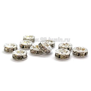 Рондель 10 мм цвет светлое серебро, бесцветные стразы 10 штук/ упаковка Рондель 10 мм цвет светлое серебро, бесцветные стразы 10 штук/ упаковка