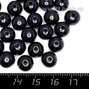 Бусины пластик 10 мм, цвет Жемчужный Черный 18 гр/ок 35 штук/упаковка