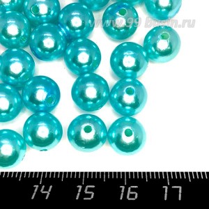 Бусины пластик 10 мм, цвет Жемчужный Голубой 18 гр/ок 35 штук/упаковка