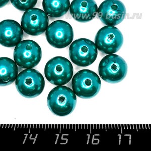 Бусины пластик 10 мм, цвет Жемчужный Изумрудный 18 гр/ок 35 штук/упаковка