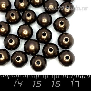 Бусины пластик 10 мм, цвет Жемчужный Темный Шоколад, 18 гр/ок 35 штук/упаковка