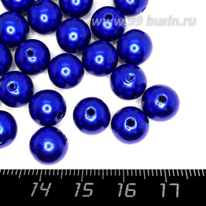 Бусины пластик 10 мм, цвет Жемчужный Синий, 18 гр/ок 35 штук/упаковка