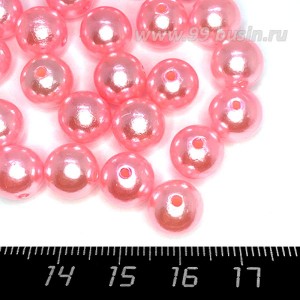 Бусины пластик 10 мм, цвет Жемчужный Розовый, 18 гр/ок 35 штук/упаковка