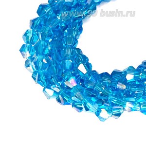 Бусина хрустальная биконус 4 мм морская волна/перламутр длина нити около 41 см/105 штук