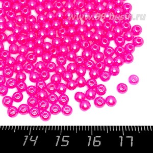 Бусины пластик 4 мм, цвет Жемчужный Ярко-Розовый, 18 гр/ок 600 штук/упаковка