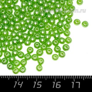 Бусины пластик 4 мм, цвет Жемчужный Зеленый, 18 гр/ок 600 штук/упаковка