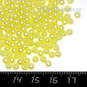 Бусины пластик 4 мм, цвет Жемчужный Лимонный, 18 гр/ок 600 штук/упаковка