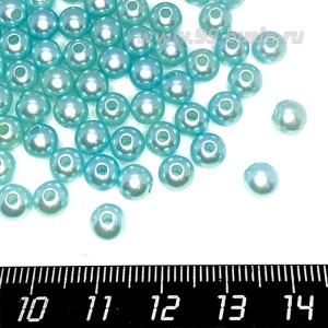 Бусины пластик 6 мм, цвет Жемчужный Голубой 20 гр/ок 190 штук/упаковка