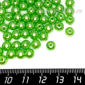 Бусины пластик 6 мм, цвет Жемчужный Зеленый, 20 гр/ок 190 штук/упаковка