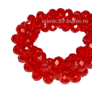 Бусина хрустальная Рондель 8*6 мм прозрачный насыщенный красный около 40 см/нить