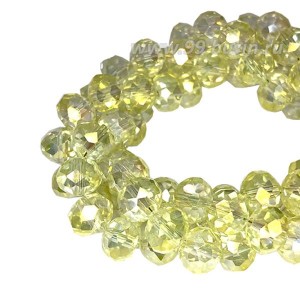 Бусина хрустальная Рондель 8*6 мм прозрачный светло-песочный/бензин около 41 см/нить