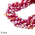 Бусины хрустальные биконус 6 мм темно-красный/бензин нить ок. 28 см/49 штук