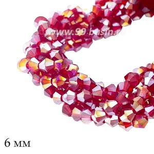 Бусины хрустальные биконус 6 мм темно-красный/бензин нить ок. 28 см/49 штук