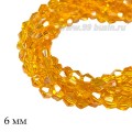 Бусины хрустальные биконус 6 мм прозрачный оранжевый/радужный нить ок. 28 см/48 штук