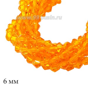 Бусины хрустальные биконус 6 мм апельсиновый нить ок. 27 см/48 штук
