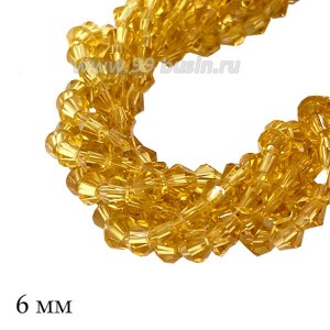 Бусины хрустальные биконус 6 мм светло-медовый нить ок. 29 см/49 штук
