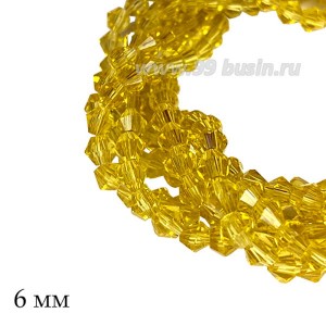 Бусины хрустальные биконус 6 мм прозрачный тёмно песочный нить ок. 28 см/49 штук