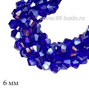 Бусины хрустальные биконус 6 мм прозрачный индиго/бензин нить ок. 27 см/48 штук