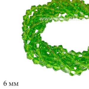 Бусины хрустальные биконус 6 мм прозрачный светло-зеленый, нить ок. 26 см/46 штук