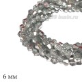 Бусины хрустальные биконус 6 мм прозрачный/серебристый, нить ок. 26 см/46 штук