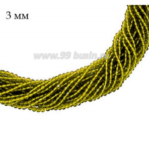 Бусины хрустальные граненые круглые 3 мм на нити, цвет тёмный оливковый, около 36 см нить/123 бусины Бусины хрустальные граненые круглые 3 мм на нити, цвет тёмный оливковый, около 36 см нить/123 бусины