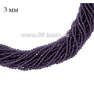 Бусины хрустальные граненые круглые 3 мм на нити, цвет орхидея, около 36 см нить/123 бусины