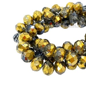 Бусина хрустальная Рондель 8*6 мм прозрачный дымчатый/золотистый около 40 см/нить