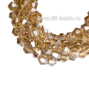 Бусина хрустальная биконус 4 мм золотисто-бежевый/бензин длина нити около 40 см/130 штук