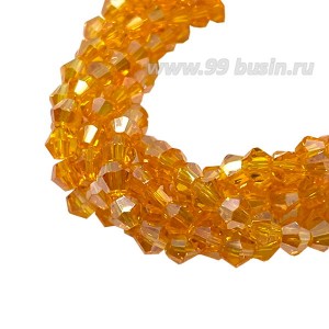 Бусина хрустальная биконус 3,5 мм оранжевый/перламутр длина нити около 41 см/135 штук